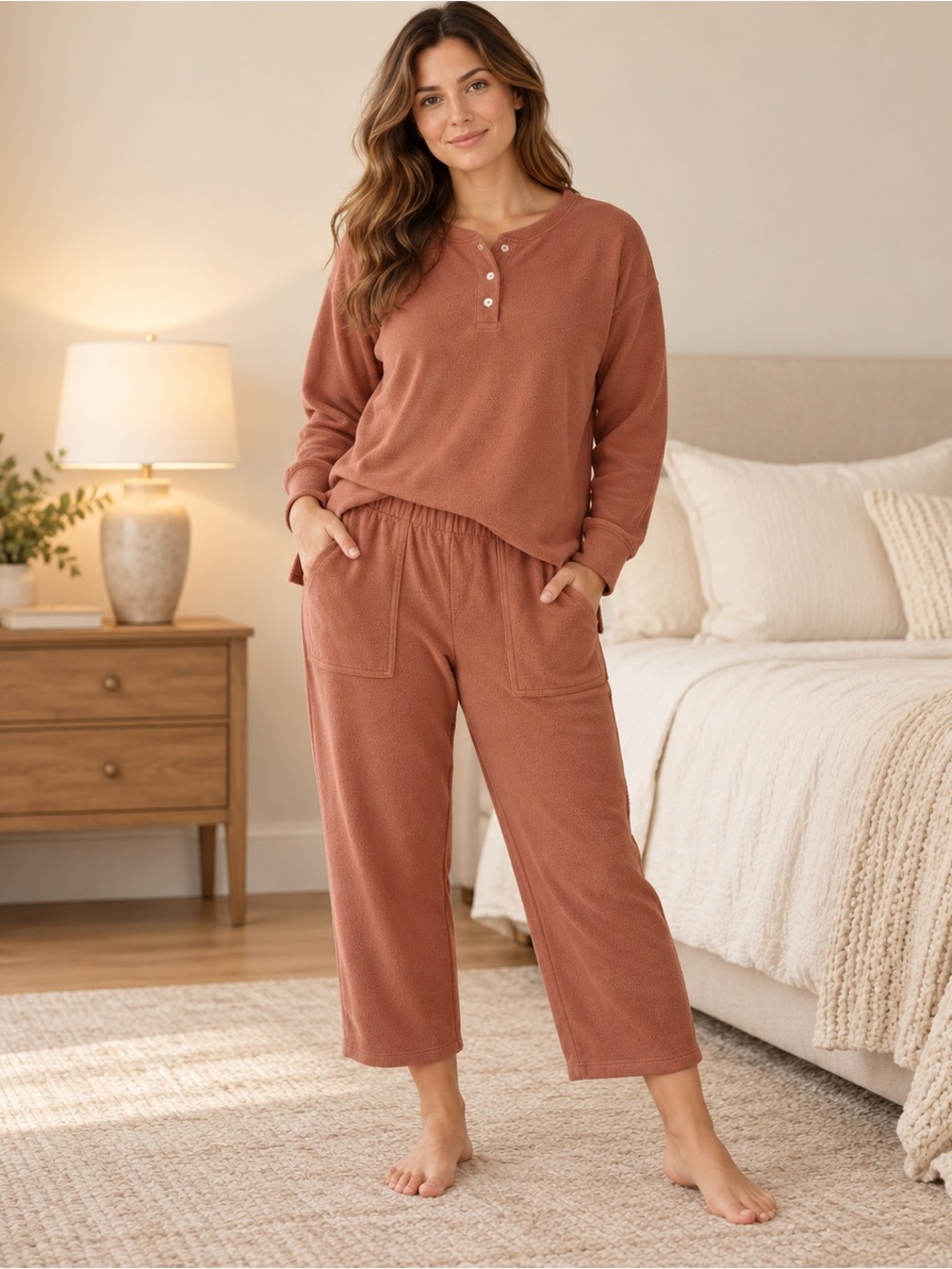 Victoria’s Secret Women’s M Short Terracotta Fleece Pajama Lounge Set